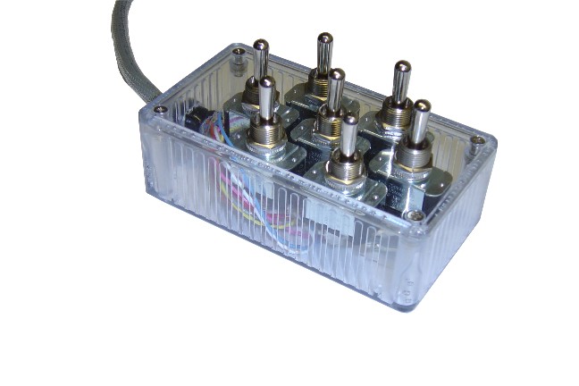 AVSARC-T7-CL Clear 7 switch box with Carling switches 4.75"x2.5"x1.5"