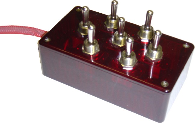 AVSARC-T7-RD Red 7 switch box with Carling switches 4.75"x2.5"x1.5"