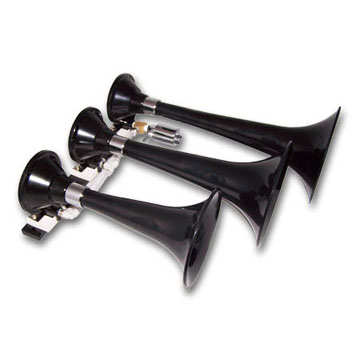 LRD230 Triple Train Horn ABS trumpets 130db @ 100 psi, 152db @ 150psi 160psi max Includes 1/4" 12V solenoid Trumpet lengths 11,14,16"