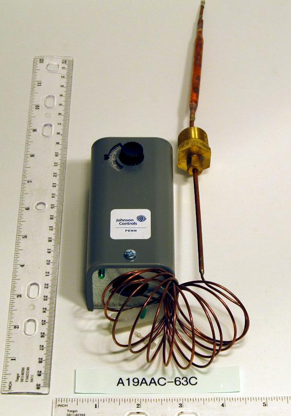 Johnson Controls A19AAC-63C Remote Temp Spdt Control 6' Cap 100/350 Deg. 1/4X4 1/4X4-1/2 Bulb 8.5 Fix Dif