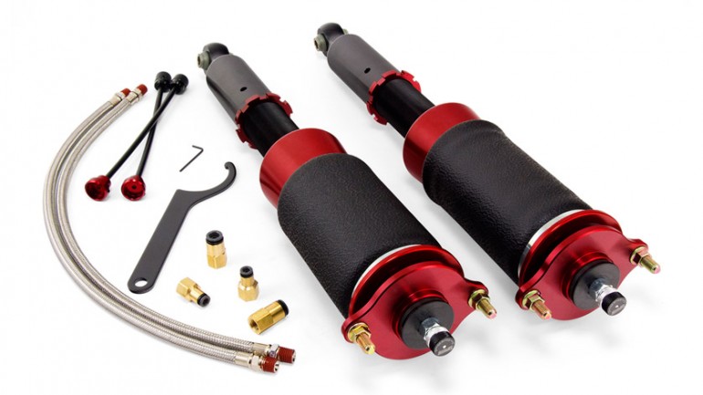 AIR-78630 2008-2015 Mitsubishi Lancer Evolution X (10) 30-Level Adjustable Damping Rear Threaded, Adjustable Lower Shock Mounts High Performance Monotube Shocks High Quality Spherical Ball Upper Mounts Double Bellows Progressive Rate Springs Braided Stainless Steel Leader Air Hoses No Modifications Required for Installation