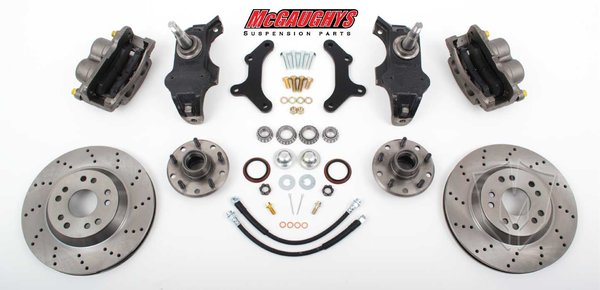 MCG63258 58-64 Fullsize Chevy Car 13" Front Disc Kit w/ 2 Drop Spindles **cross drilled** (must use 17 + rims)