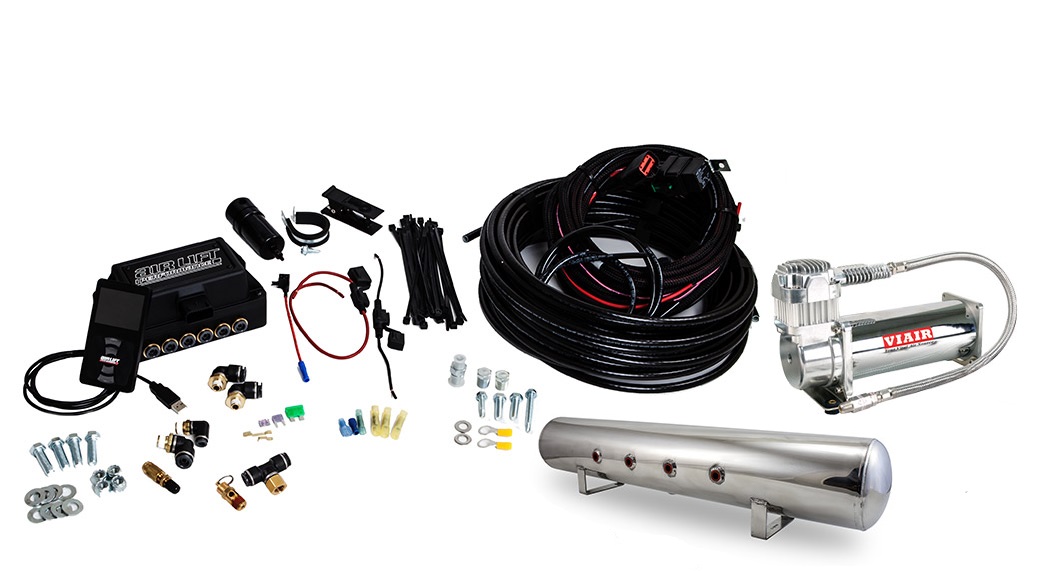 Air Lift Performance 3P System - 1/4", 5Gal 5-Port Polished Air Tank, 444C Compressor (27783)