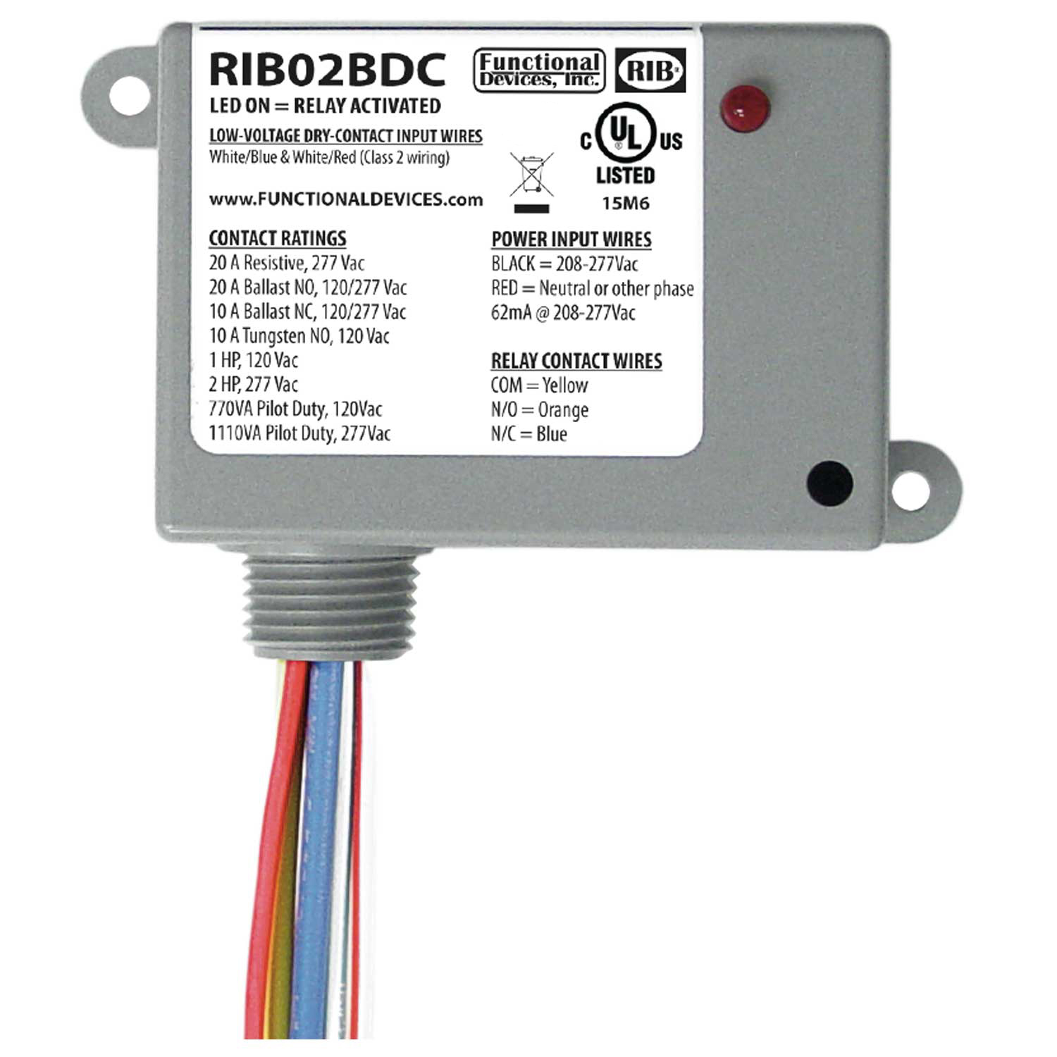In Stock Rib Relays RIB02BDC Enclosed Relay, Class 2 Dry Contact input