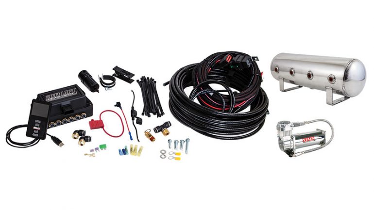 Air Lift Performance 3P System - 3/8", 2.5Gal 5-Port Polished Air Tank, 444C Compressor (27786)